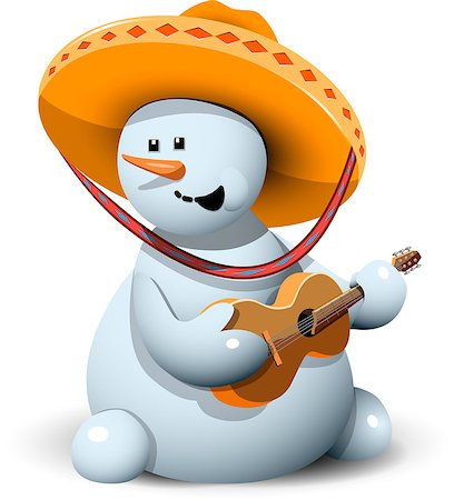 illustration merry snowman with his guitar in a sombrero Stock Photo - Budget Royalty-Free & Subscription, Code: 400-07833795
