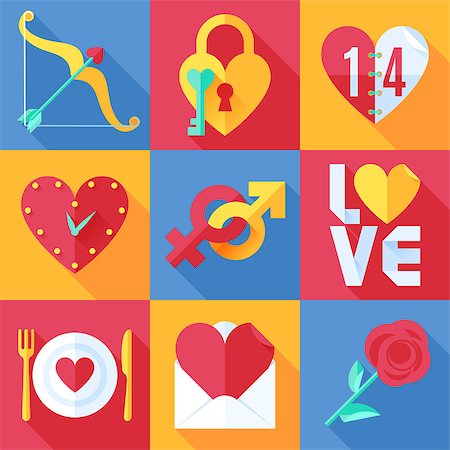 Set of color love theme flat icons Stock Photo - Budget Royalty-Free & Subscription, Code: 400-07840325