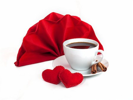 simsearch:400-07305144,k - Cup of hot drink and table decorations for valentine's day Stock Photo - Budget Royalty-Free & Subscription, Code: 400-07895253