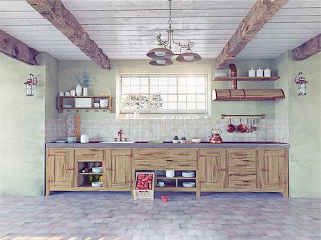 simsearch:400-07054392,k - beautiful old-style kitchen interior. 3D concept Photographie de stock - Aubaine LD & Abonnement, Code: 400-07895284
