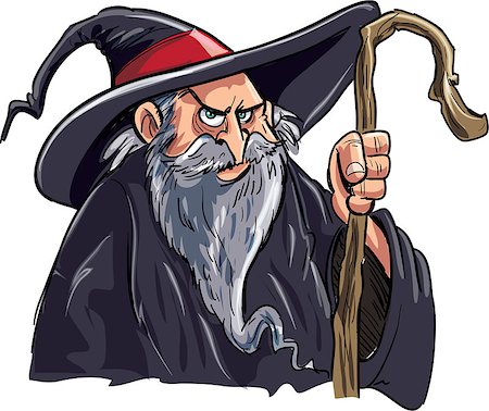 Cartoon wizard with a staff. Isolated on white Stock Photo - Budget Royalty-Free & Subscription, Code: 400-07895576