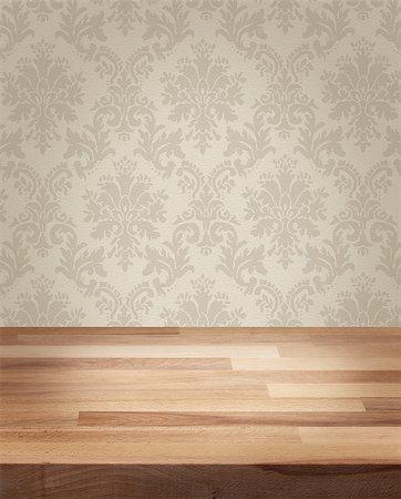 Product photo template wooden table damask wall background Stock Photo - Budget Royalty-Free & Subscription, Code: 400-07895881