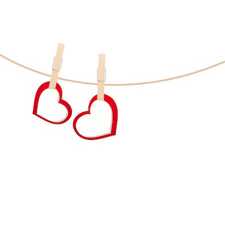 red ropes - Red hearts with clothespin hanging on clothesline isolated on white background. Vector illustration. Photographie de stock - Aubaine LD & Abonnement, Code: 400-07896497