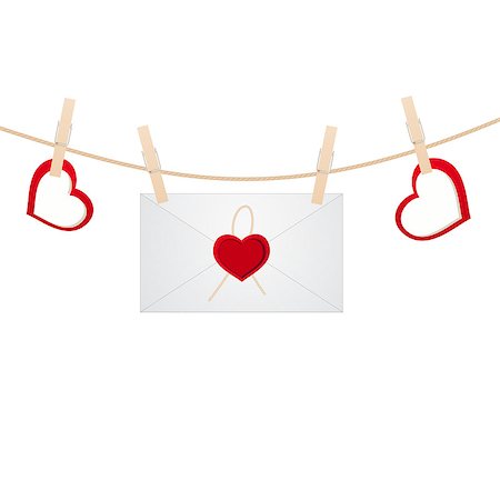 envelope with wax seal - Envelope on the clothespin with hearts. Vector illustration. Stock Photo - Budget Royalty-Free & Subscription, Code: 400-07896505