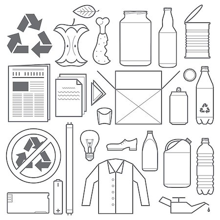 simsearch:400-07050071,k - vector outline grey color recycling and various waste icons Stock Photo - Budget Royalty-Free & Subscription, Code: 400-07896537