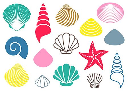 simsearch:400-08646884,k - Set of various colorful sea shells and starfish Stock Photo - Budget Royalty-Free & Subscription, Code: 400-07896831