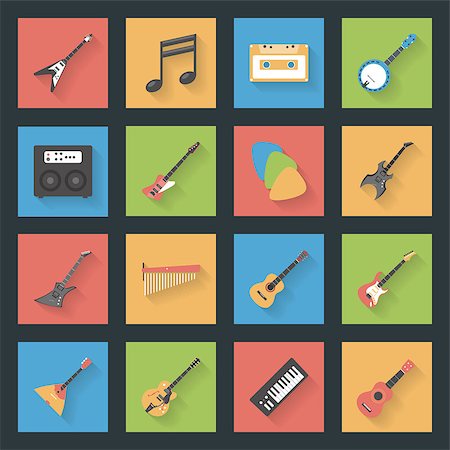 Musical Instruments flat icons set vector graphic illustration Stock Photo - Budget Royalty-Free & Subscription, Code: 400-07897842