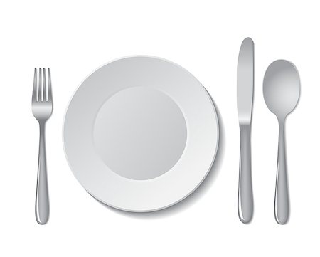 simsearch:400-06076985,k - White empty plate with fork, spoon and knife on a white background. Vector illustration. Stock Photo - Budget Royalty-Free & Subscription, Code: 400-07898186