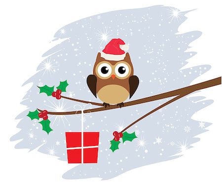 simsearch:400-07900302,k - vector owl in Santa hat with present Christmas card Stock Photo - Budget Royalty-Free & Subscription, Code: 400-07898926