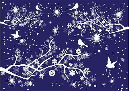 simsearch:400-07900302,k - vector snow tree with snowflakes and birds Stock Photo - Budget Royalty-Free & Subscription, Code: 400-07898937