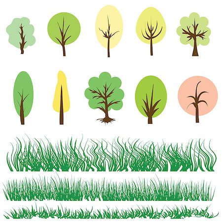 colorful illustration with trees and green grass  on a white background Stock Photo - Budget Royalty-Free & Subscription, Code: 400-07899095