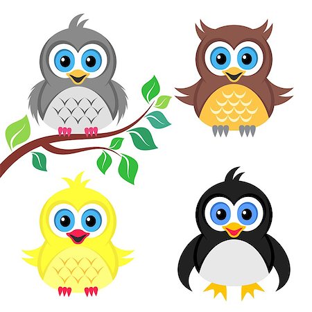 simsearch:400-07995476,k - Cute colorful vector owl pigeon chicken and penguin Stock Photo - Budget Royalty-Free & Subscription, Code: 400-07899889