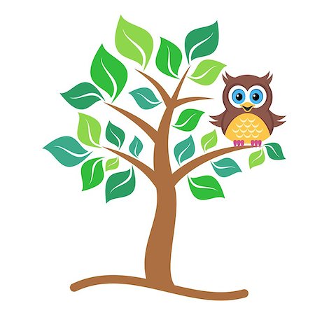 simsearch:400-07995476,k - Cute vector single colorful owl sitting on tree Stock Photo - Budget Royalty-Free & Subscription, Code: 400-07899892