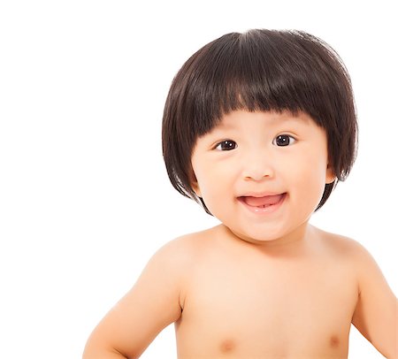 closeup of happy baby looking up. isolated on white background Photographie de stock - Aubaine LD & Abonnement, Code: 400-07892449