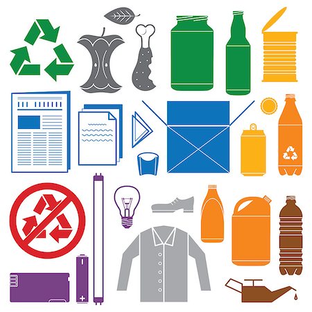 simsearch:400-07050071,k - vector solid colors recycling and various waste color icons Stock Photo - Budget Royalty-Free & Subscription, Code: 400-07893601