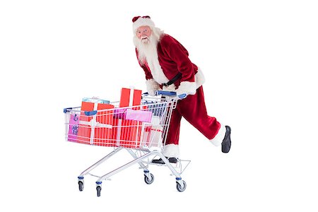 picture of man riding a cart - Santa rides on a shopping cart on white background Stock Photo - Budget Royalty-Free & Subscription, Code: 400-07901293