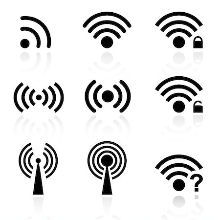 podcast - Set black vector wireless and wifi icons for remote access and communication via radio waves Stock Photo - Budget Royalty-Free & Subscription, Code: 400-07914343