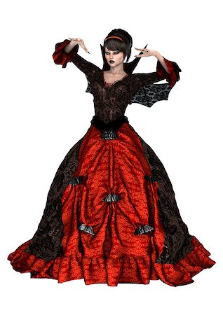 simsearch:400-04279469,k - 3D digital render of a beautiful fantasy female wizard  in a red and black dress with wings isolated on white background Stock Photo - Budget Royalty-Free & Subscription, Code: 400-07915367