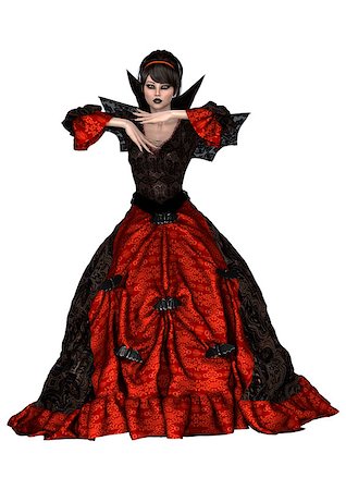 simsearch:400-04760873,k - 3D digital render of a beautiful fantasy female wizard in a red and black dress with wings isolated on white background Stock Photo - Budget Royalty-Free & Subscription, Code: 400-07915370