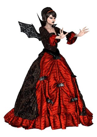 simsearch:400-04760873,k - 3D digital render of a beautiful fantasy female wizard  in a red and black dress with wings isolated on white background Stock Photo - Budget Royalty-Free & Subscription, Code: 400-07915371