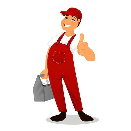 engineers hat cartoon - Vector illustration of Plumber in red overalls Stock Photo - Budget Royalty-Free & Subscription, Code: 400-07917236