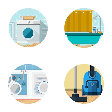 simsearch:400-07902993,k - Set of circle colored flat vector icons for domestic life with some home interior and appliances elements. Photographie de stock - Aubaine LD & Abonnement, Code: 400-07924266