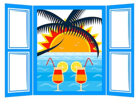 simsearch:400-05944023,k - vector summer cocktails in the window and sunset over the sea, Adobe Illustrator 8 format Stock Photo - Budget Royalty-Free & Subscription, Code: 400-07924649