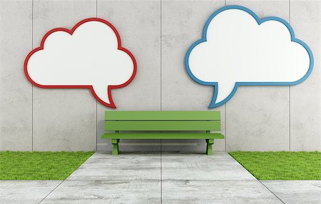 simsearch:400-04229535,k - Two blank street billboard  with the form of a cloud on concrete wall with bench - 3D Rendering Photographie de stock - Aubaine LD & Abonnement, Code: 400-07920059