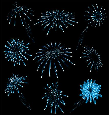 firework illustration - Illustration set different fireworks on dark background - vector Stock Photo - Budget Royalty-Free & Subscription, Code: 400-07920285