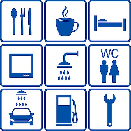 blue set of automotive road signs Stock Photo - Budget Royalty-Free & Subscription, Code: 400-07920774