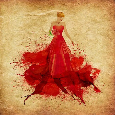 simsearch:400-06628918,k - Illustration of beautiful blonde woman with elegant dress melting in red paint grunge background. Photographie de stock - Aubaine LD & Abonnement, Code: 400-07922031