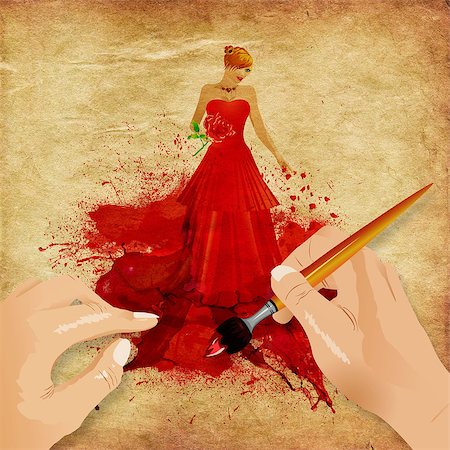 simsearch:400-06628918,k - Illustration of beautiful blonde woman with elegant dress melting in red paint grunge background. Photographie de stock - Aubaine LD & Abonnement, Code: 400-07922032