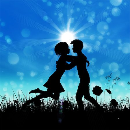 shadow plane - Black silhouette of young couple embracing on summer meadow. Stock Photo - Budget Royalty-Free & Subscription, Code: 400-07922050