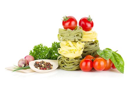 simsearch:400-06796273,k - Italian food: pasta, tomatoes, fresh herbs. Isolated on white background Stock Photo - Budget Royalty-Free & Subscription, Code: 400-07922749