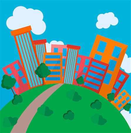 Vector illustration of Flat Style Urban Landscape in day Stock Photo - Budget Royalty-Free & Subscription, Code: 400-07923116