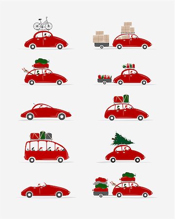 Set of different red cars with luggage for your design, vector illustration Stock Photo - Budget Royalty-Free & Subscription, Code: 400-07923857