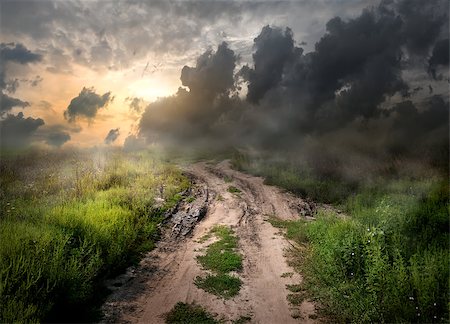 pollution sun - Fog and dirt over country road at sunset Stock Photo - Budget Royalty-Free & Subscription, Code: 400-07932169