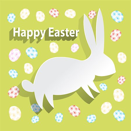 simsearch:400-06870171,k - Paper easter bunny on green background with decorative eggs Photographie de stock - Aubaine LD & Abonnement, Code: 400-07932614