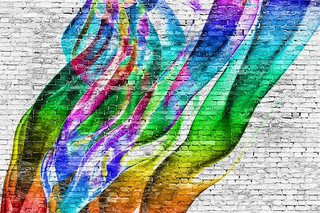 abstract colorful painting over white brick wall Stock Photo - Budget Royalty-Free & Subscription, Code: 400-07933137