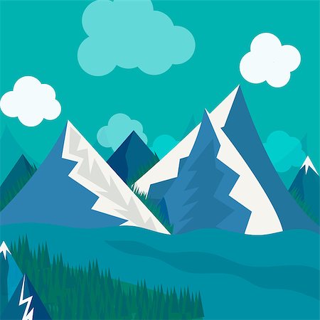Vector illustration of natural landscape in the style of flat Stock Photo - Budget Royalty-Free & Subscription, Code: 400-07933326
