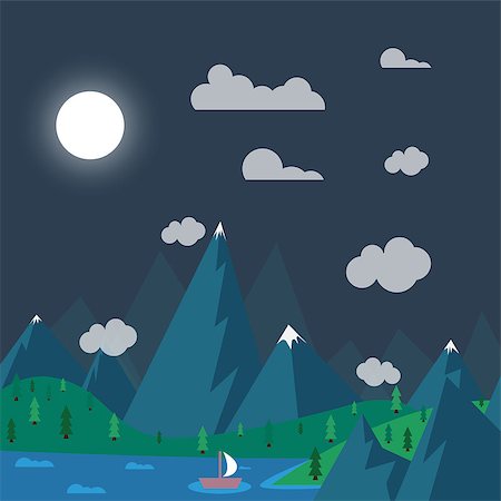 Vector illustration of natural landscape in nighttime (the style of flat) Stock Photo - Budget Royalty-Free & Subscription, Code: 400-07933320