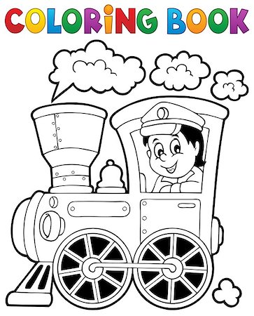 engineer locomotive window - Coloring book train theme 1 - eps10 vector illustration. Stock Photo - Budget Royalty-Free & Subscription, Code: 400-07933353