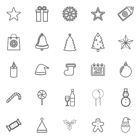 simsearch:400-04149556,k - Christmas line icons on white background, stock vector Stock Photo - Budget Royalty-Free & Subscription, Code: 400-07954586