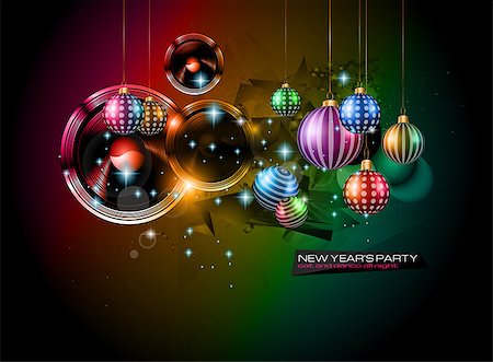 simsearch:400-07087316,k - New Year's Party Flyer design for nigh clubs event with festive Christmas themed elements and space for your text. Stock Photo - Budget Royalty-Free & Subscription, Code: 400-07955738