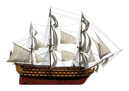 retro sail - 3D digital render of a sailing ship with a British flag isolated on white background Stock Photo - Budget Royalty-Free & Subscription, Code: 400-07951439
