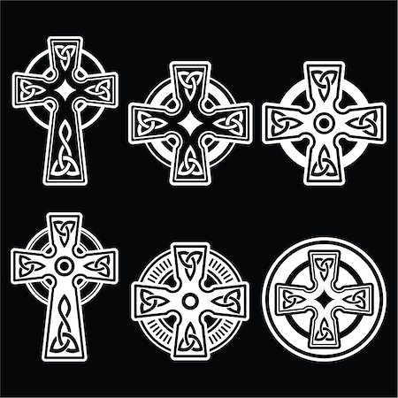 Celtic crosses pattern set isolated on black Stock Photo - Budget Royalty-Free & Subscription, Code: 400-07952950