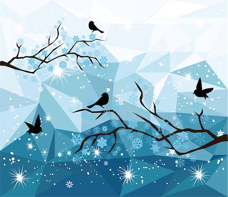 simsearch:400-07900302,k - vector snow tree branches with birds Stock Photo - Budget Royalty-Free & Subscription, Code: 400-07953201