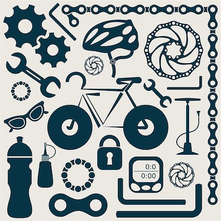 pictogram sun - Bike tools equipment and accessories retro vector icons Stock Photo - Budget Royalty-Free & Subscription, Code: 400-07953893
