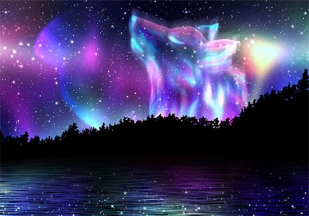 Colorful northern landscape with howling wolf spirit and aurora borealis. Stock Photo - Budget Royalty-Free & Subscription, Code: 400-07974744