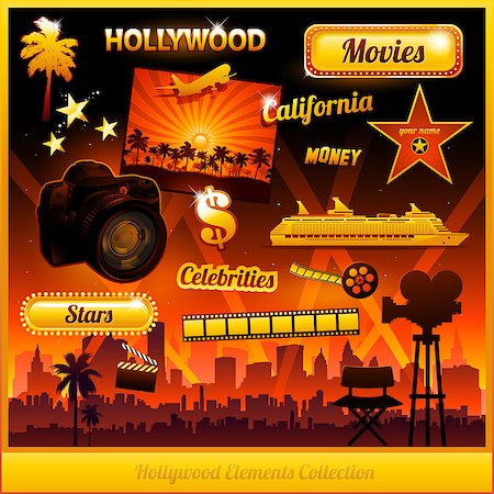 Hollywood cinema movie elements collection Stock Photo - Budget Royalty-Free & Subscription, Code: 400-07975815